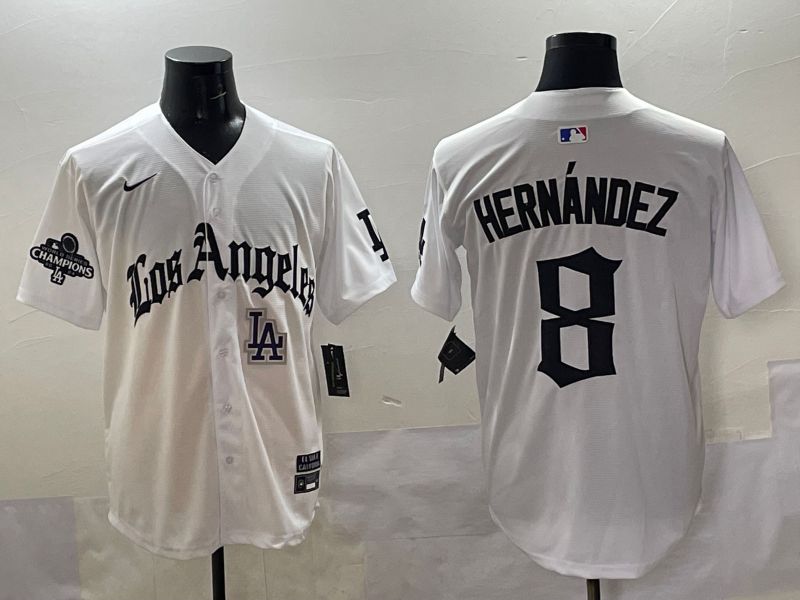 Men 2025 Los Angeles Dodgers #8 Hernandez White Five generations Joint Name Nike MLB Jersey style 51815->los angeles dodgers->MLB Jersey
